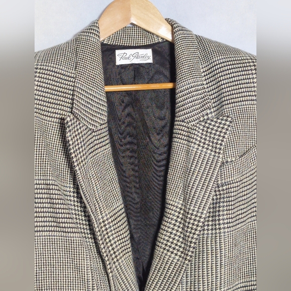 Paul Stanley Sz 12 Black and White Checkered Blazer Wool Blend - Picture 3 of 6